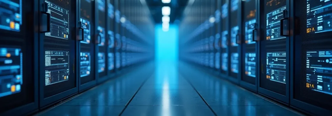 Photorealistic image showing a modern hybrid cloud setup with interconnected data centers and cloud servers, highlighting advanced technology and seamless integration in a clean, editorial style with natural lighting and tactile textures